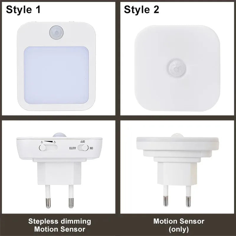 Motion Sensor Night Light LED Dimmable Bedside Lamp EU/US Plug Kids Nursery Corridor Lighting Wireless Touchless Night Lamp