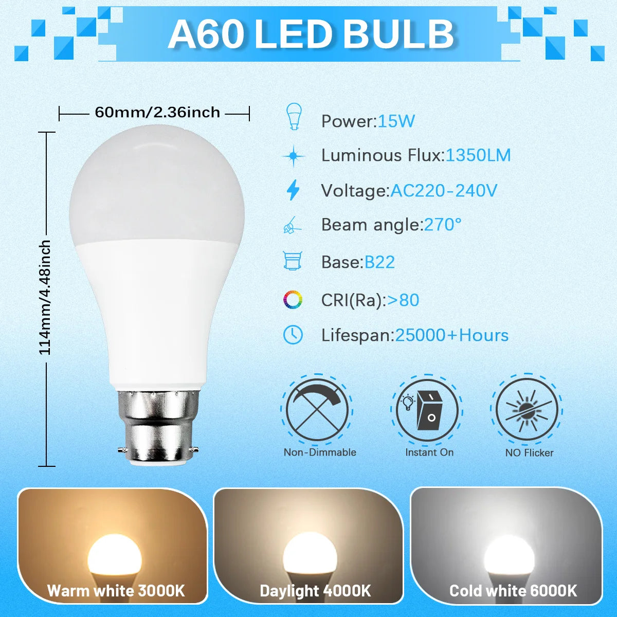 4PCS LED Bulb B22 Lamps 80-100LM/W 3W 8W 9W 12W 15W 18W 24W AC 220V 240V Lampada Light Bulbs LivingRoom Home Indoor LED Bombilla