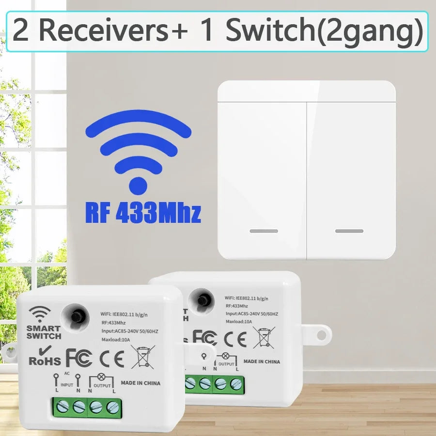 Self-powered 433Mhz Wireless Wall Switch Battery Required Remote Control Light Switch Waterproof 1 2 3Gang No Wiring