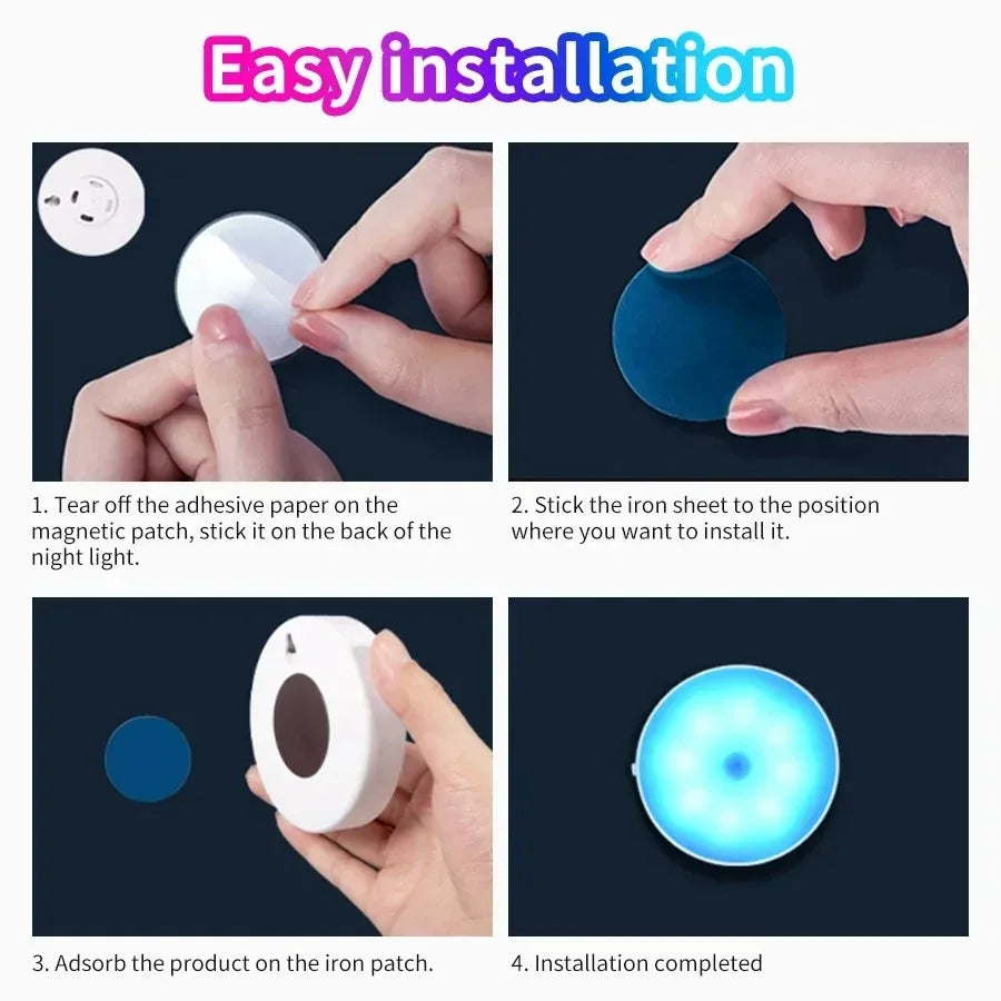 Smart Human Sensor LED Night Light USB Charging Wireless Magnetic Mount Emergency Auto Lighting Lamp for Home Office Hallway