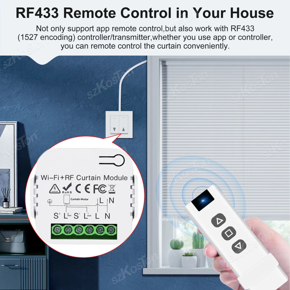 Tuya Smart Life WiFi Blind Electric Curtain Switch Relay with RF433 Mhz Remote Control Electric Roller Shutter Google Home Alexa