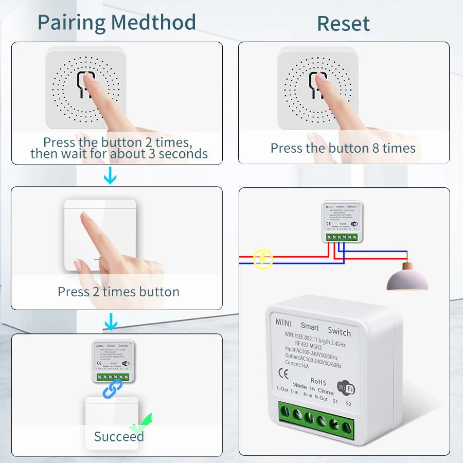 Tuya Smart WiFi Switch For LED Lighting 1/2/3 Gang RF433MHz Wireless Panel Switch Smart Life APP Alexa Google Home Voice Control