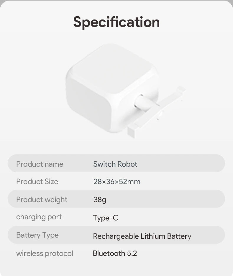 Tuya Bluetooth Type-C 5V Rechargeable 5.2 Smart Switch Fingerbot Plus Robot Button Pusher Arm Switch Support Alexa Google Home