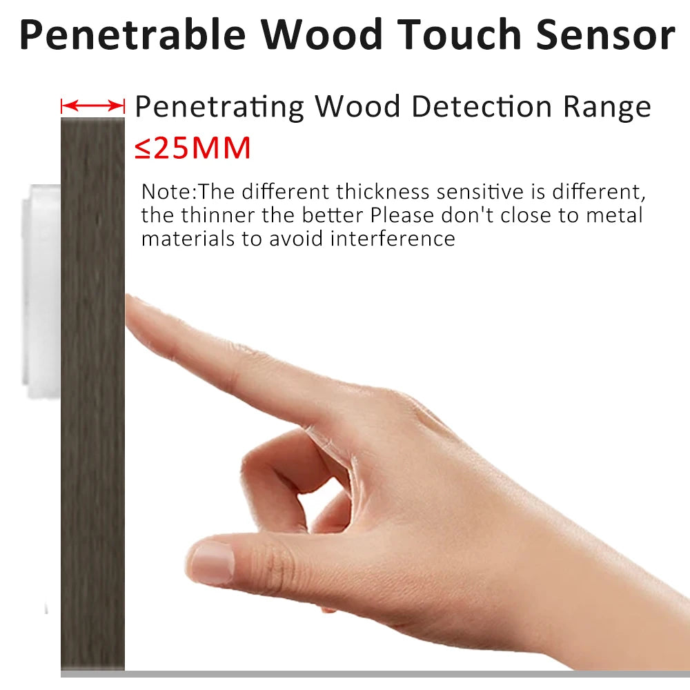 Penetrable 25mm Wood Touch Sensor LED Light Switch 5V 12V 24V 60W Hand Sweep Dimmable Touch Dimmer for Mirror Cabinet Shelf Lamp