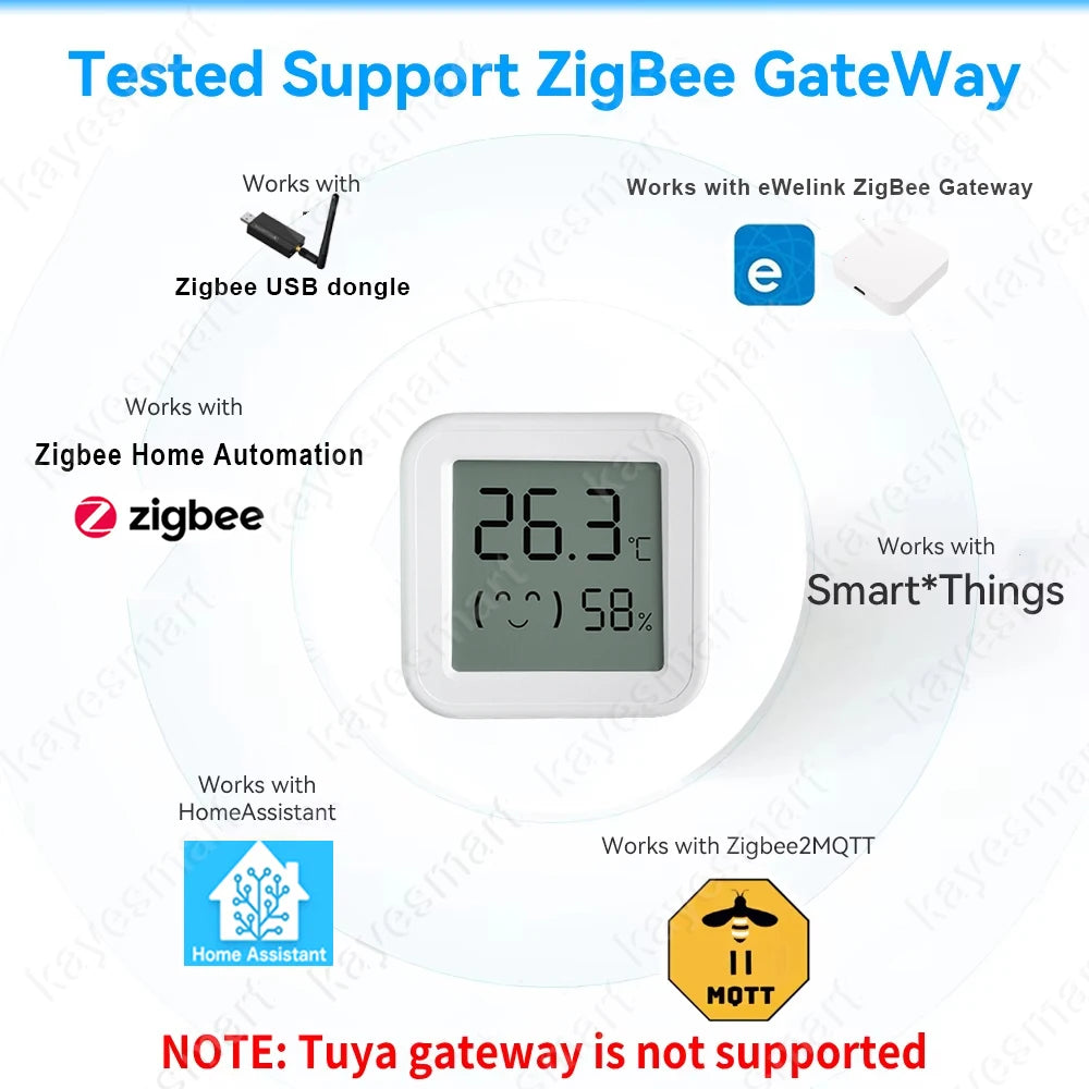 Z2M ZHA Zigbee 3.0 Temperature Humidity Sensor LCD Digital Display Remote Monitor Control Works With Home Assistant EWeLink APP