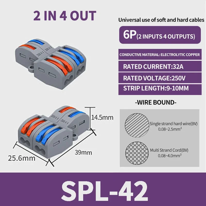 1 In Multiple Out Push-in Electrical Wire Connector Terminal Block Universal Fast Wiring Cable Connectors For Cable Connection