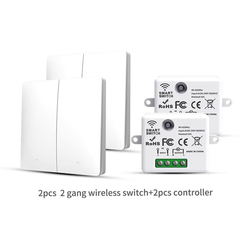 RF433 Self-Powered Wireless Light Switch, Kinetic Energy No Battery,Long Range Wall-Penetrating Signal, Easy Retrofit for Home