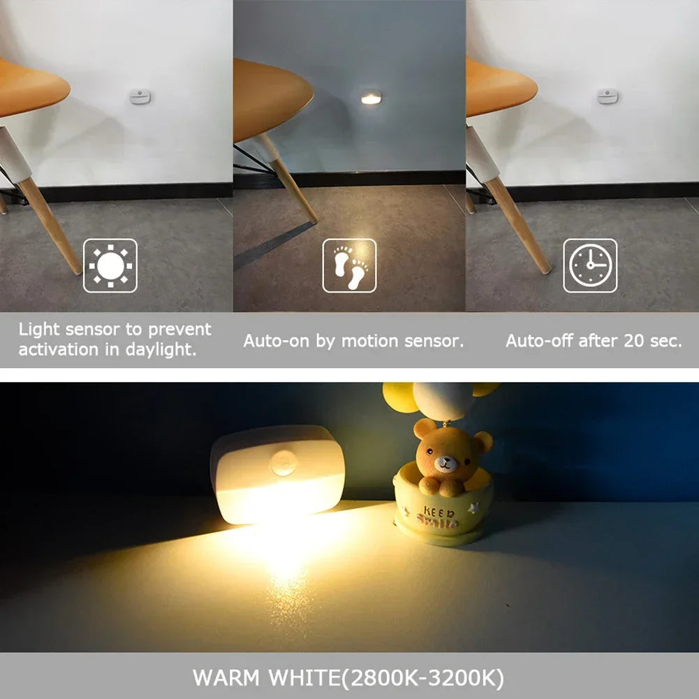 Auto ON/OFF LED Smart Night Lamp Under Cabinet Light PIR Motion Sensor Kitchen Bedroom Light for Night Cupboard Closet Stairs