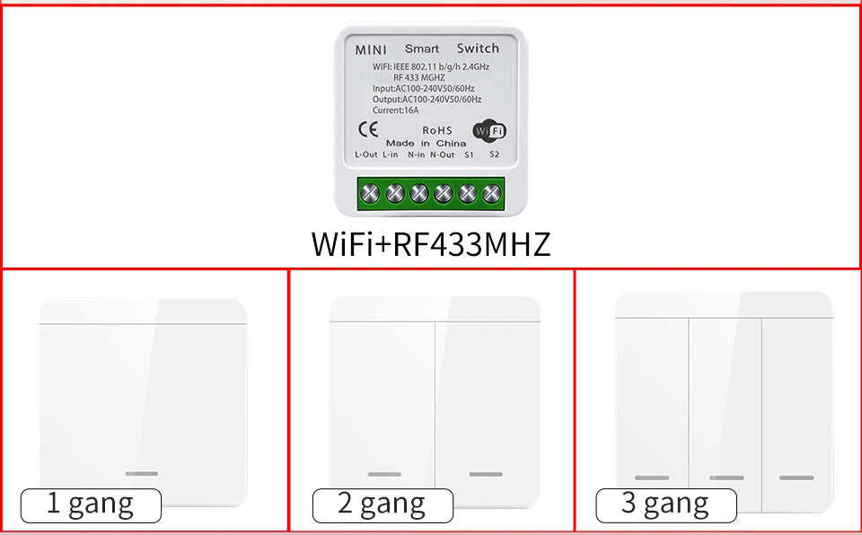 Tuya Smart WiFi Switch RF 433MHz Wireless Light Switch 1/2/3Gang Wall Switch Smart Life APP Voice Control With Alexa Google Home