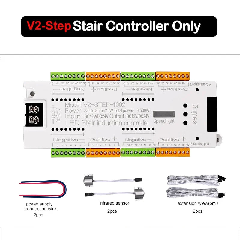 V2 PIR Motion Sensor Stair Light Controller 32 Channels LED Stair Controller For Stairway Dim LED Strip Lighting DC12V 24V