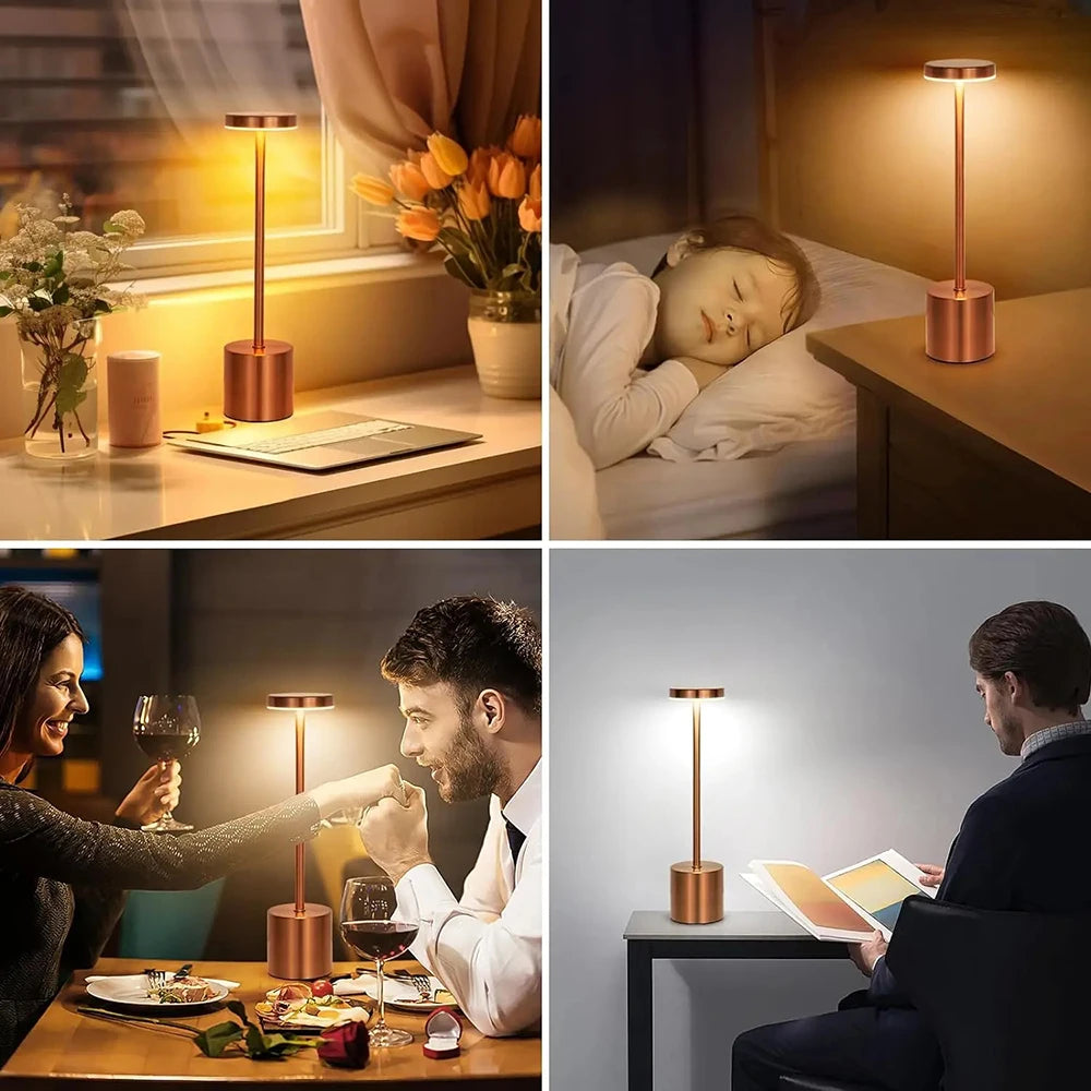 LED Metal Desk Lamp 3-Color Touch Control Adjustable Brightness USB Rechargeable Portable  Bedroom Living Room Bar Decoration
