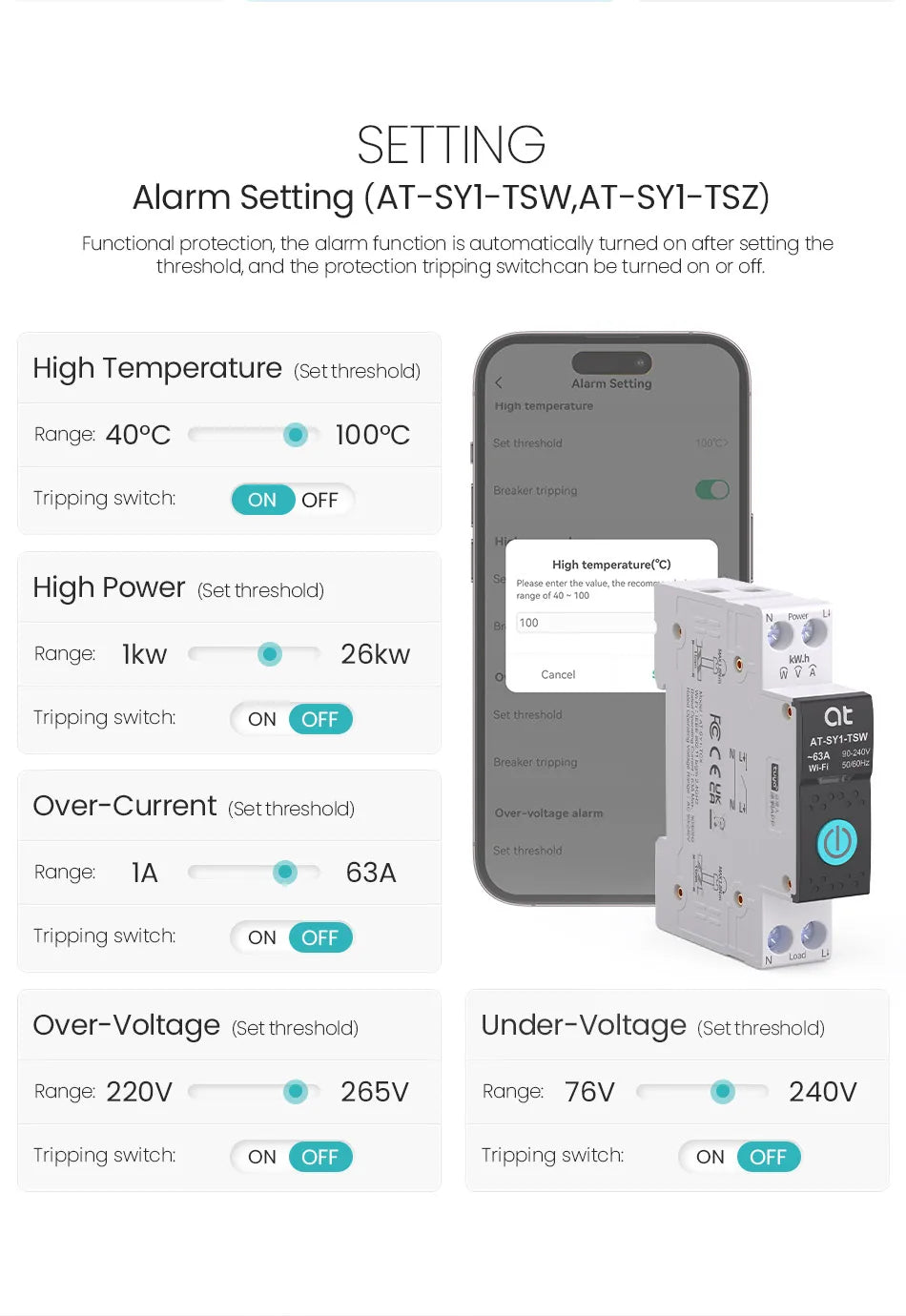 Tuya WiFi Smart Circuit Breaker 63A 1P DIN Rail for Smart Home Wireless Remote Control WiFi Switch by APP metering Breaker