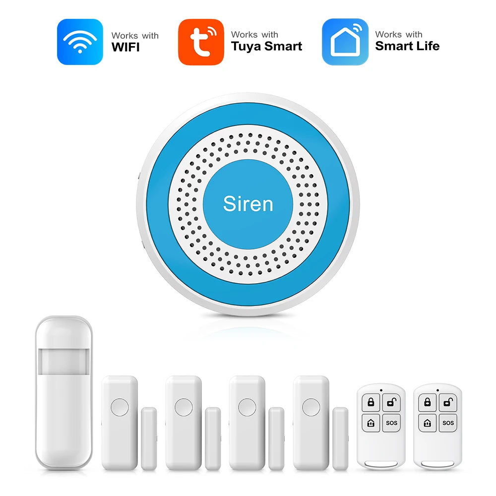 Tuya Smart Life App WiFi Smart Home  Alarm System Kit Wireless 433MHz Door Sensor Siren for Garage Office Security  Protection