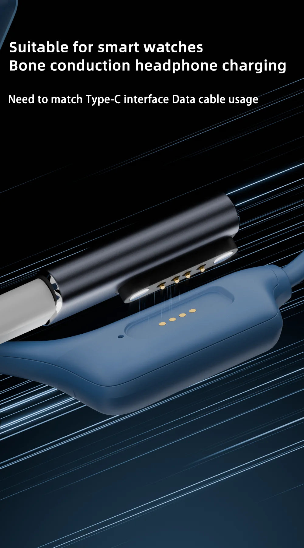 Suitable for Shokz devices bone transfer headset/smart watch charging adapter USB-C to 7.62MM 2-pin/4-pin magnetic charging port