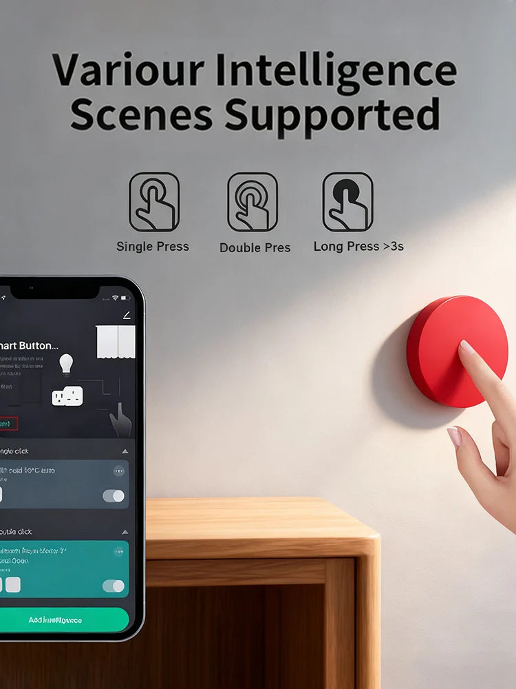 Smart Button Scene Switch 3-Actions Wireless Button Zigbee Smart Life App Remote Control For Google/Alexa Wait Voice Home Office