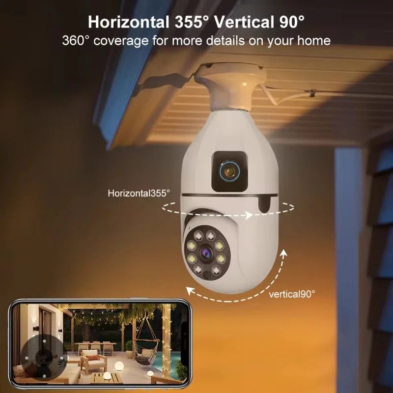 8MP E27 Bulb Surveillance Camera Wifi Camera Dual Lens Security Wireless Baby Monitor Two-way Automatic Human Tracking Monitor