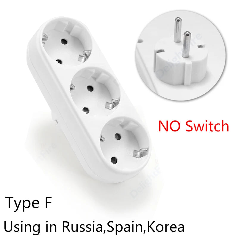 EU Extension Socket With Switch ON/OFF Electrical Plug European Standard Russia Spain Ukraine Korea Power Converter Plug Adapter