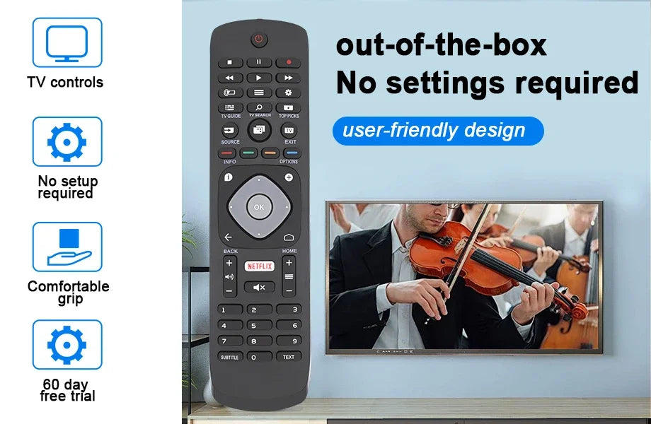 Universal Remote Control Netflix Buttons for Philips LCD LED Smart TV Replacement