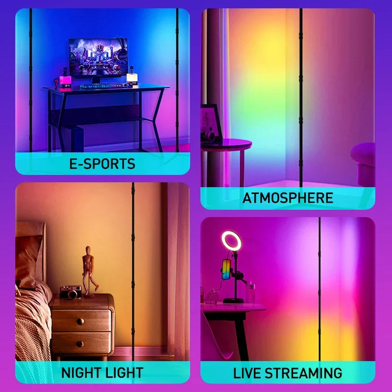 200cm White RGBIC Smart Corner Floor Lamp Tuya App & Remote ControlAdjustable Colors & Effects Modern Standing Light Home Dcorat