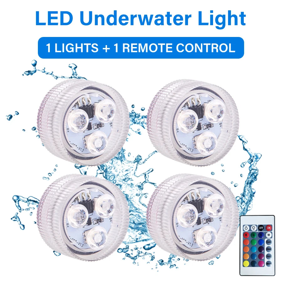 Submersible LED Night Lights Remote Control RGB Tea Underwater Light Battery Powered for Party Vase Fish Tank Room Decoration