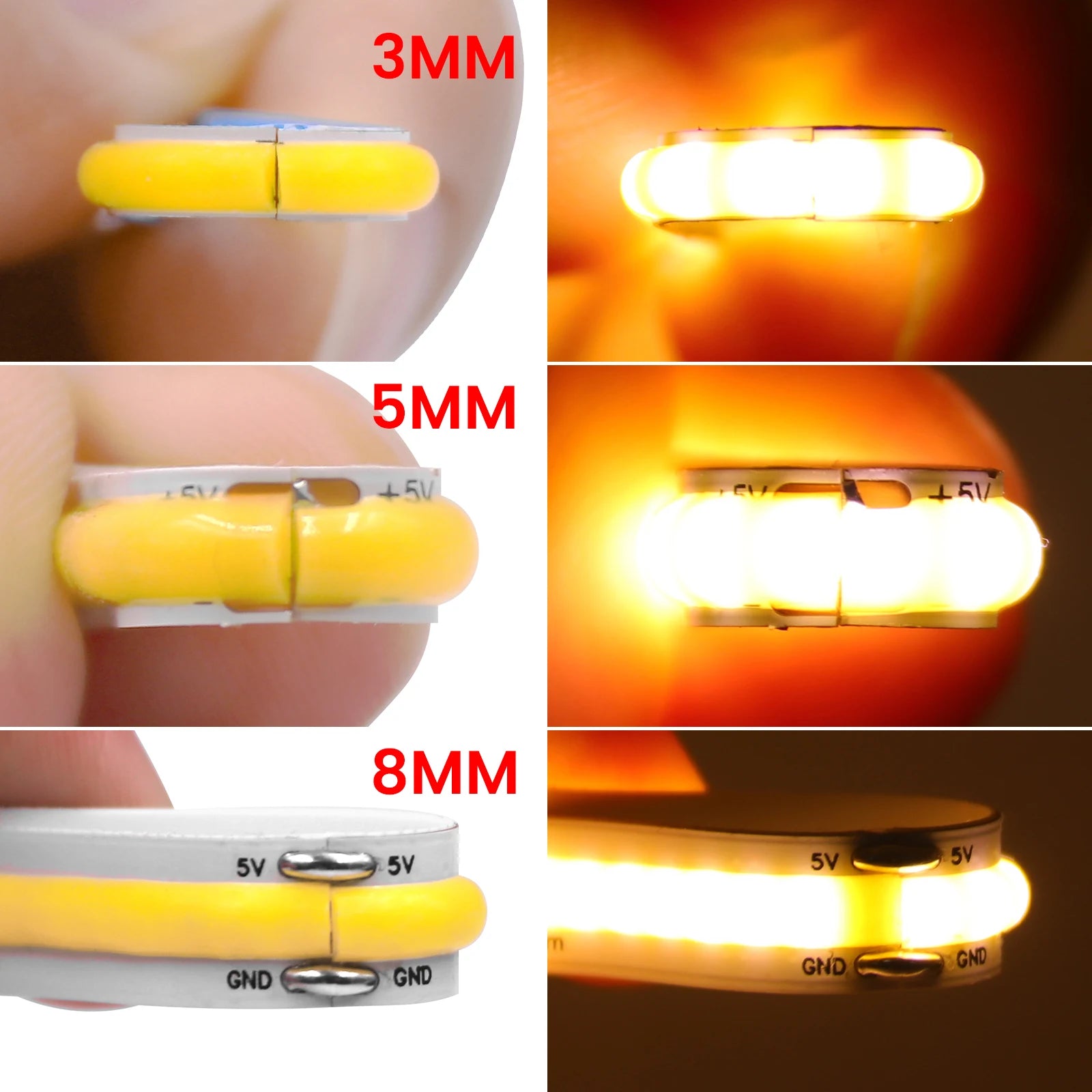 Battery Powered COB LED Strip Light 5V 320LEDs/M Flexible Diode Tape 3MM 5MM 8MM Linear Ribbon Indoor Lighting Lamp Backlight