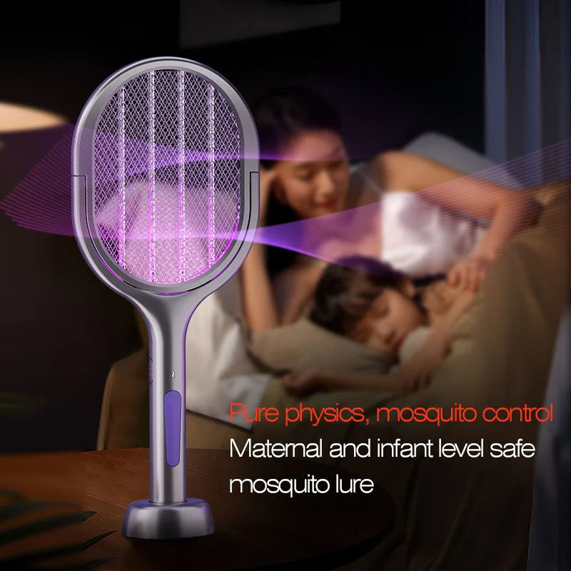 Space Silver Telescopic Bug Zapper 2-in-1 Foldable Fly Swatter UV Light Mosquito Killer Lamp Family Safe Home Bedroom 2800V