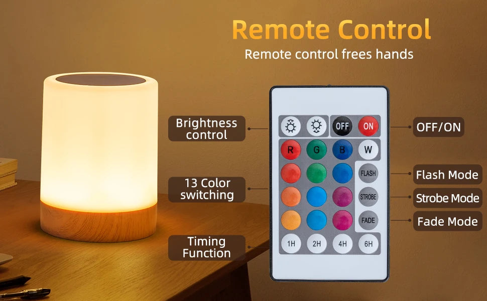 16 Colors Night Light Smart Touch Bedside Table Lamp RGB USB Rechargeable Desk Lamp Bedroom Decoration Gift Dining Table Light