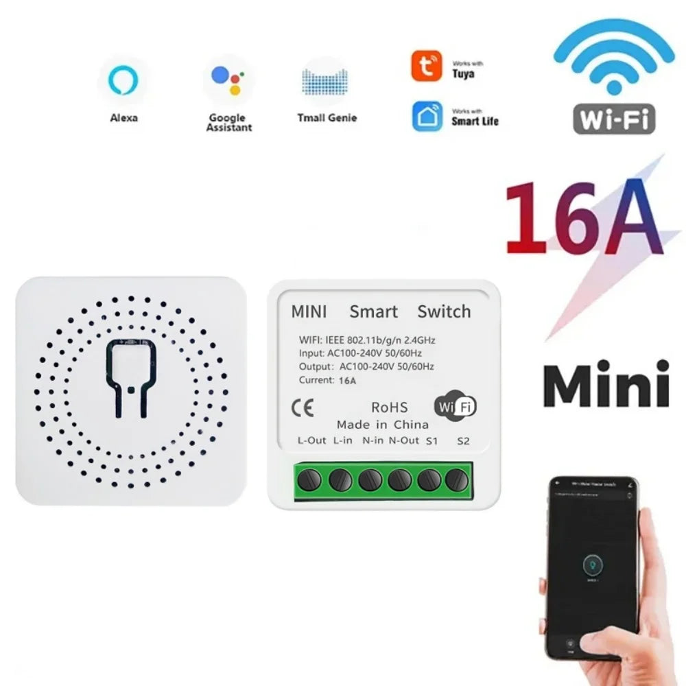 Tuya WiFi Smart Switch 2-way Control 16A 20A Wireless Mini Breaker Smart Life APP Voice Control Works with Alexa Google Home