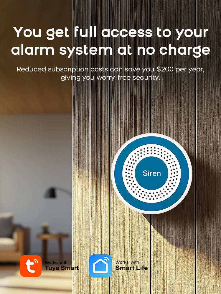 Tuya Smart Life App WiFi Smart Home  Alarm System Kit Wireless 433MHz Door Sensor Siren for Garage Office Security  Protection