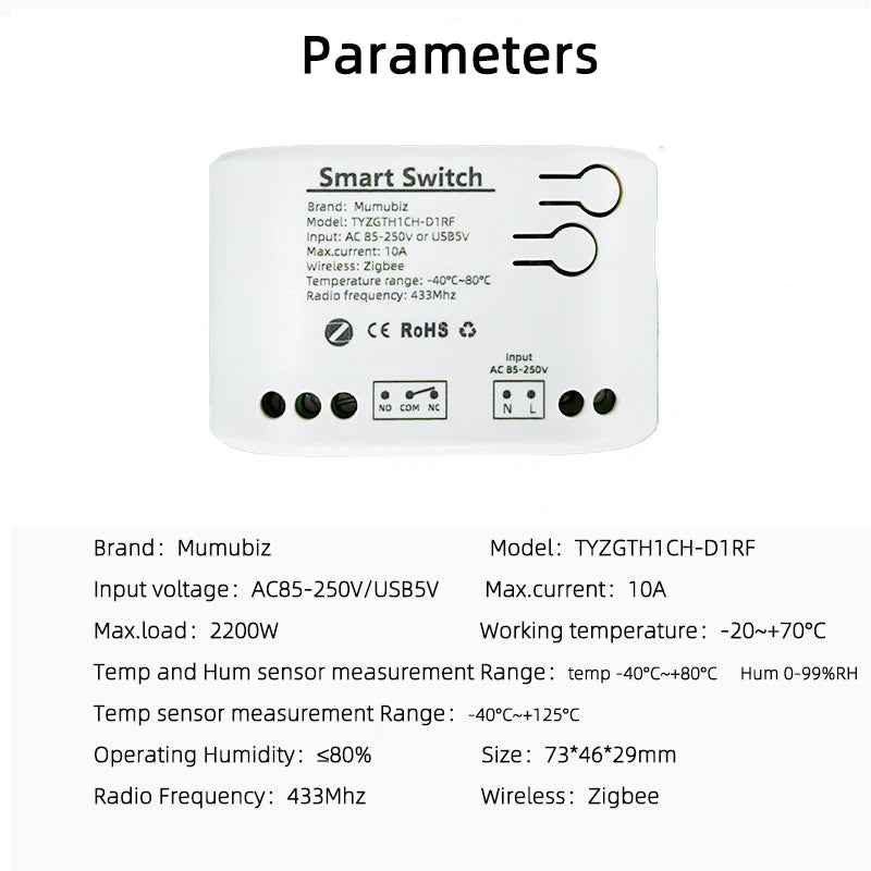Tuya Smart TH10 Zigbee Switch with Temperature and Humidity Sensor Passive Dry Contact Zigbee Relay Work with Home Assistant