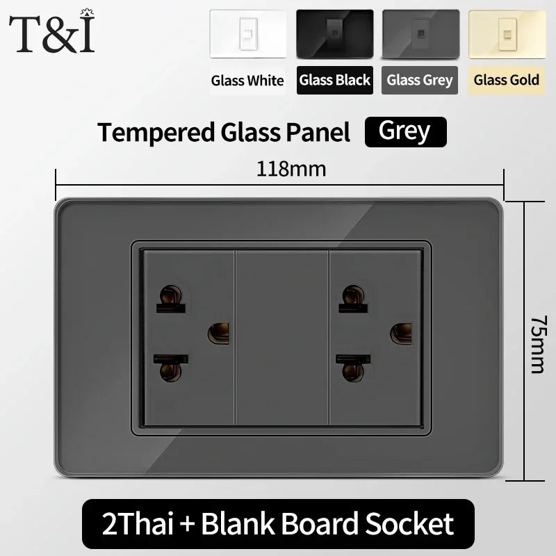 US MexicoSeries Tempered Glass Panel Plate Power Wall Socket USB Type-C Outlet Light Switch 2Way Control Home Office 110V