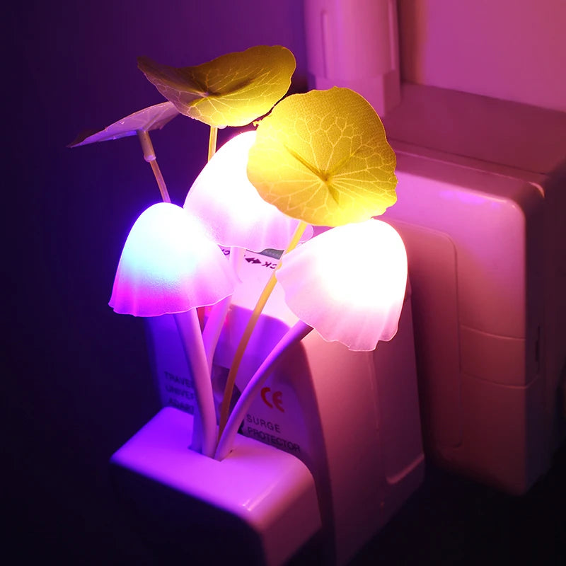 3 LED Wall Light-control Sensor Night Lights Induction Dream Fung Mushroom Lamps Home Bedroom Decorative 110V/220V EU US Plug