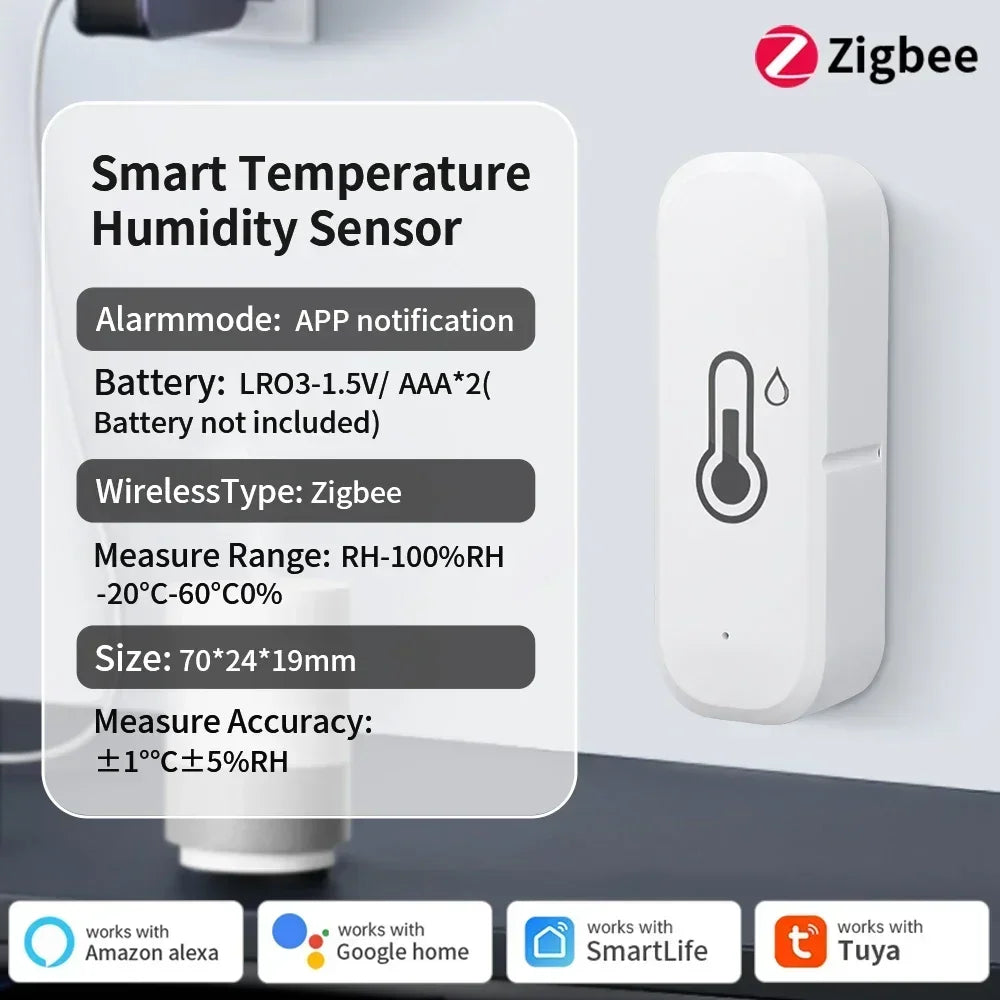 Powered by Tuya Thermometer Zigbee 3.0/Wifi Smart Temperature Humidity Sensor APP Smart Home Security Work With Google Home