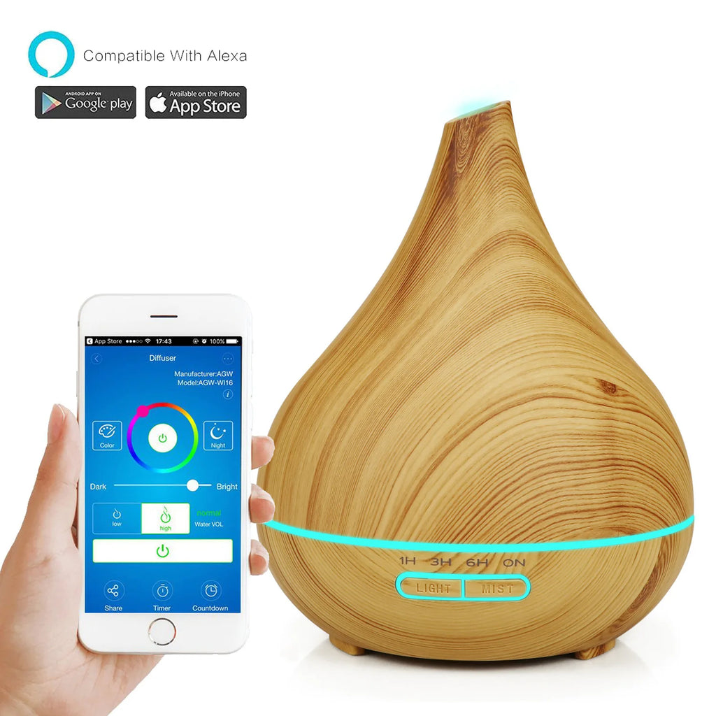 Smart WiFi Wooden Essential Oil Diffuser Air Humidifier Voice Control Humificador For Bedroom Home Plants Support HomeKit