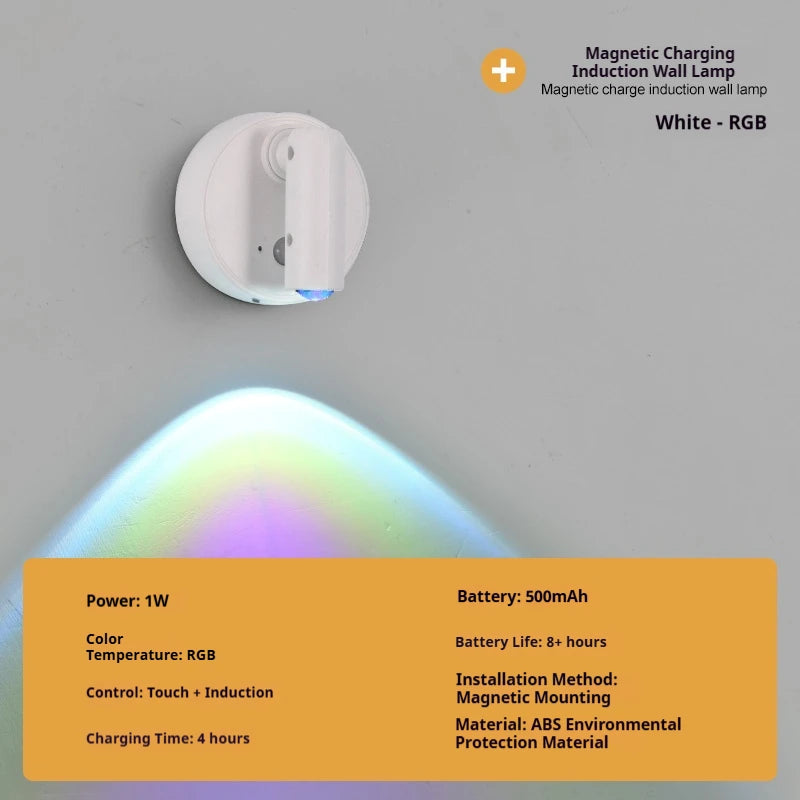 LED Light Magnetic Rechargeable Wall lamp Spotlight Atmosphere Light  No Punch Reading Light Touch Switch Dimmable Bedside Lamp