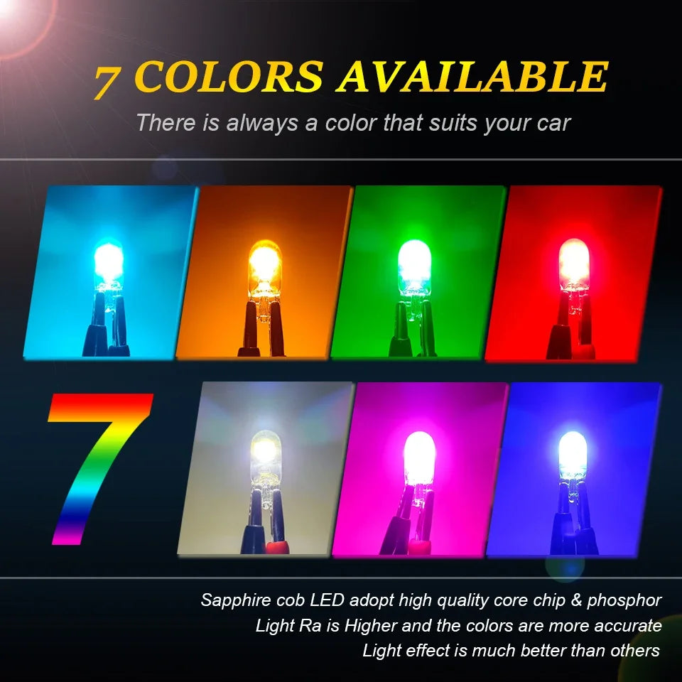 2x T10 LED W5W Car Light 2022 Newest Sapphire COB Glass Lamp Bulb Auto Accessories Drive-free Wedge Turn Door Reading 12V 6000K