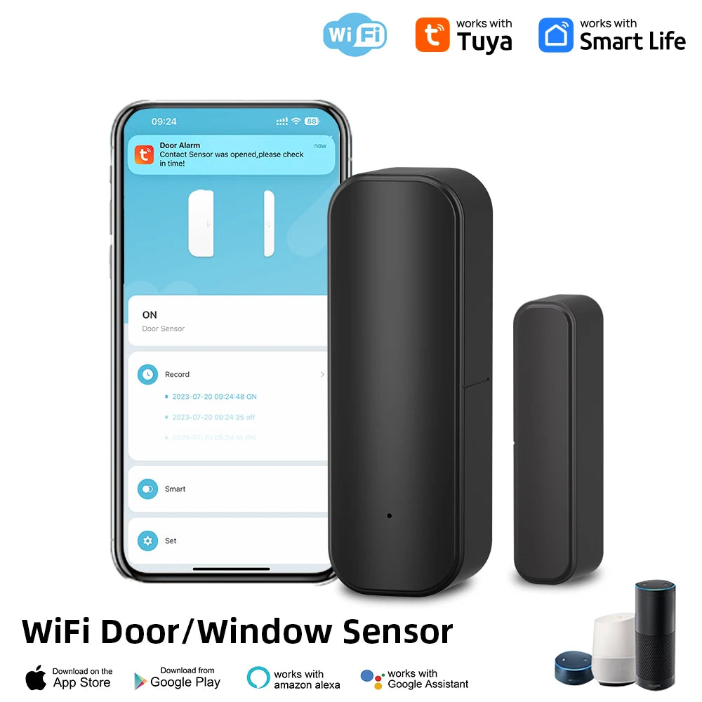 WiFi or Zigbee Door Sensor Tuya Smart Home Security Door Open Alert Sensor Window SensorAlarm System Voice Control