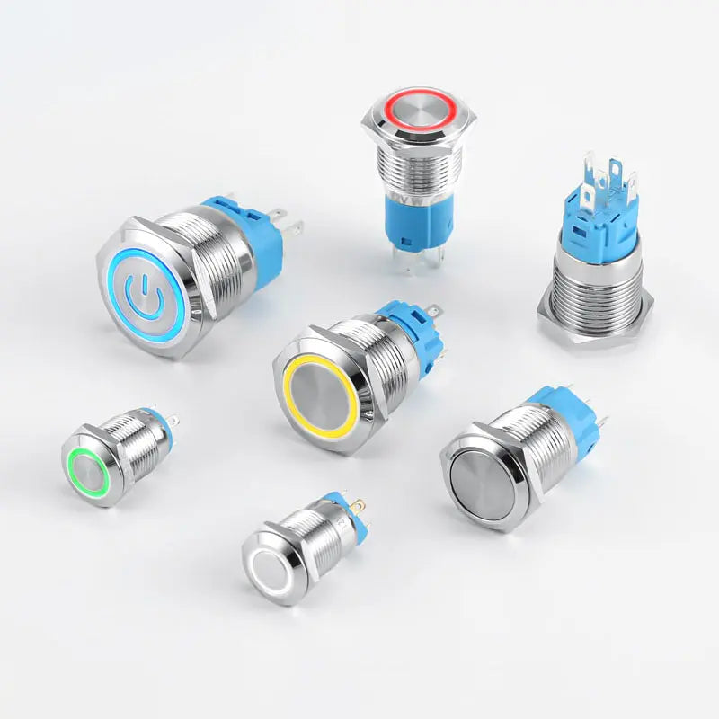 12mm 16mm 19mm 22mm metal push button on off switch power LED light Waterproof Flat circular button 3v 6v 12v 24v 110v 220v ip65