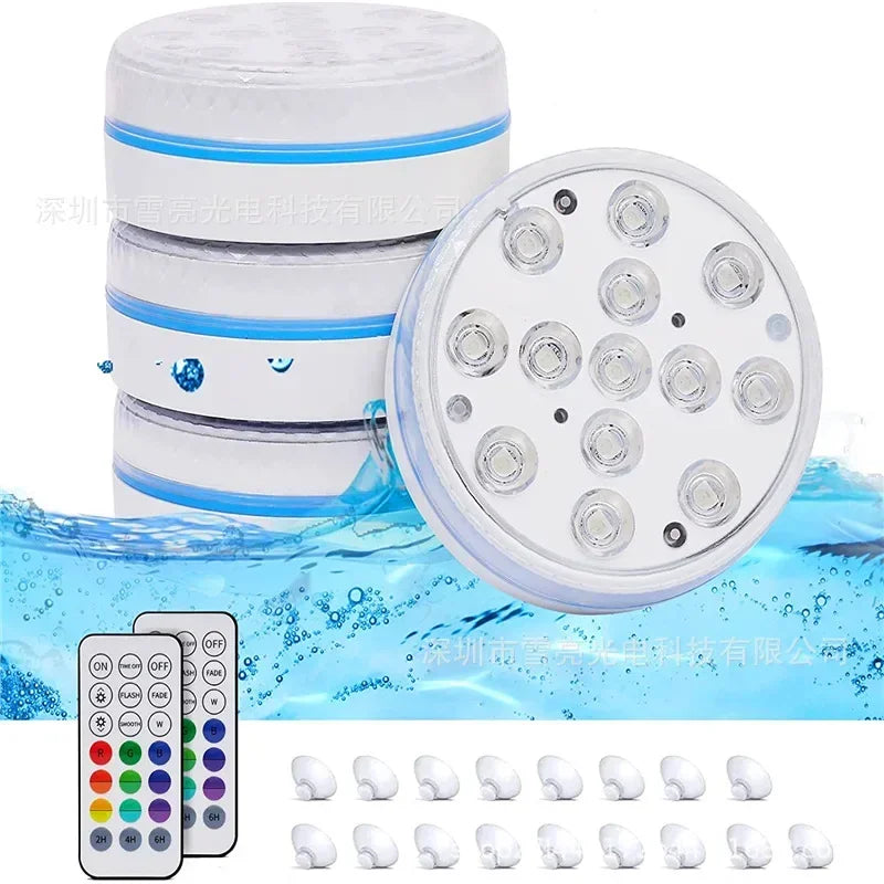 Updated IP68 RGB Submersible 13LED Underwater Light with Remote Control Underwater Pool Light Bright Lamp for Pond/Pool/Aquarium