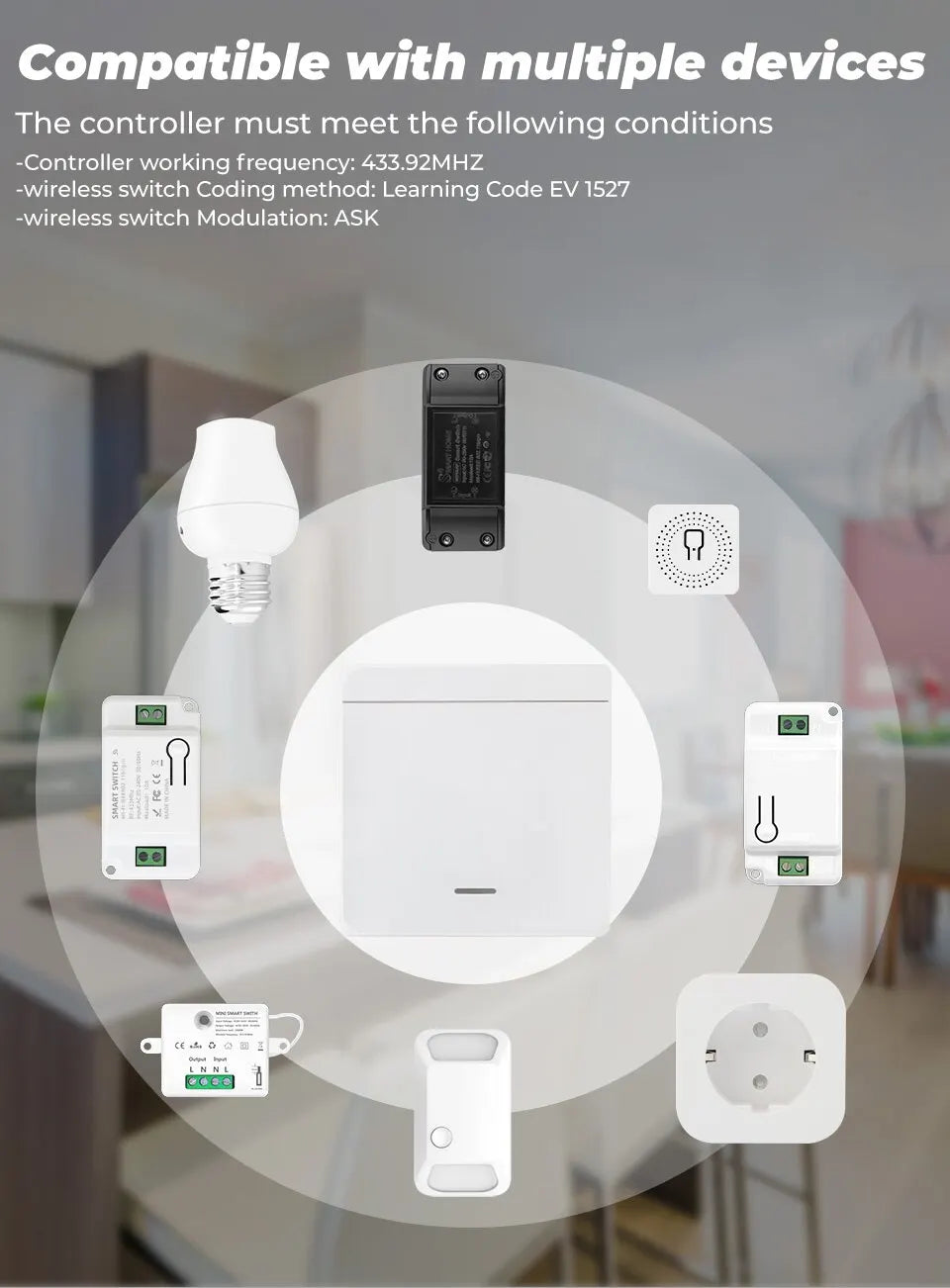 Wireless Light Wall Switch Relay Receiver RF 433Mhz 1/2/3Gang Panel Switch Remote Control Interruptor for LED Lamp 10A 110V 220V
