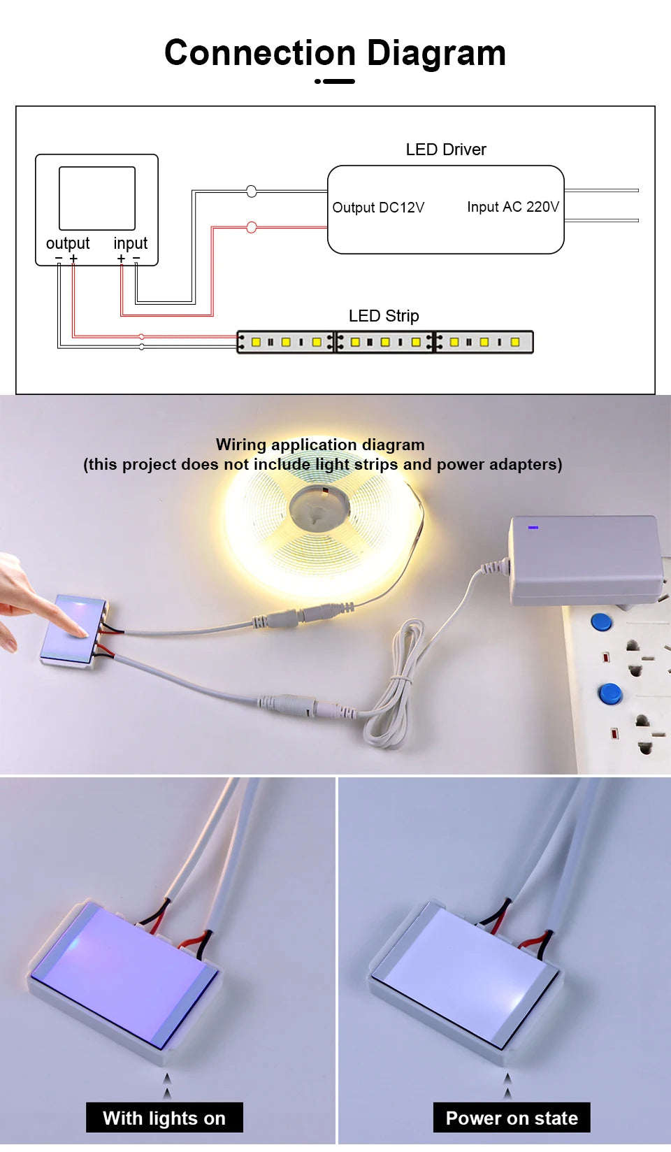 12V 5A LED Dimmer Switch Capacitive CCT Adjustable Touch Sensor Switch For Bathroom Mirror Light Backlight Decoration