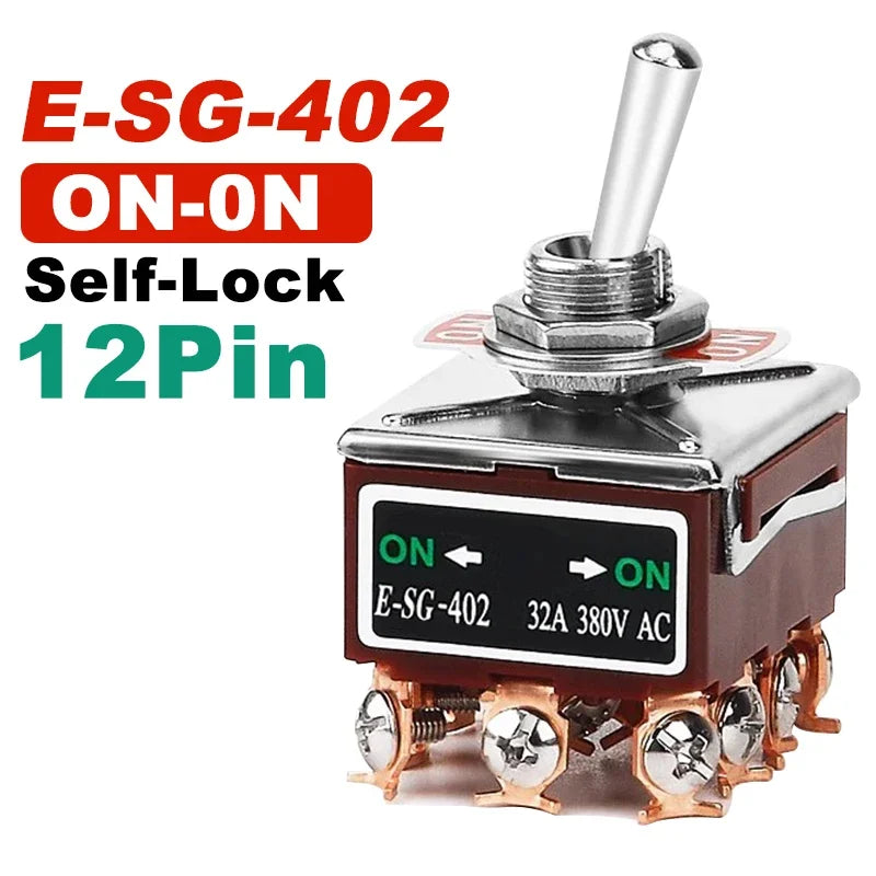 2/3/4/6/8/9/12Pin E-SG Toggle Switch 32A 250VAC Rocker Switch Self-Locking E-SG Power Switch with Brass Screw Foot Pin