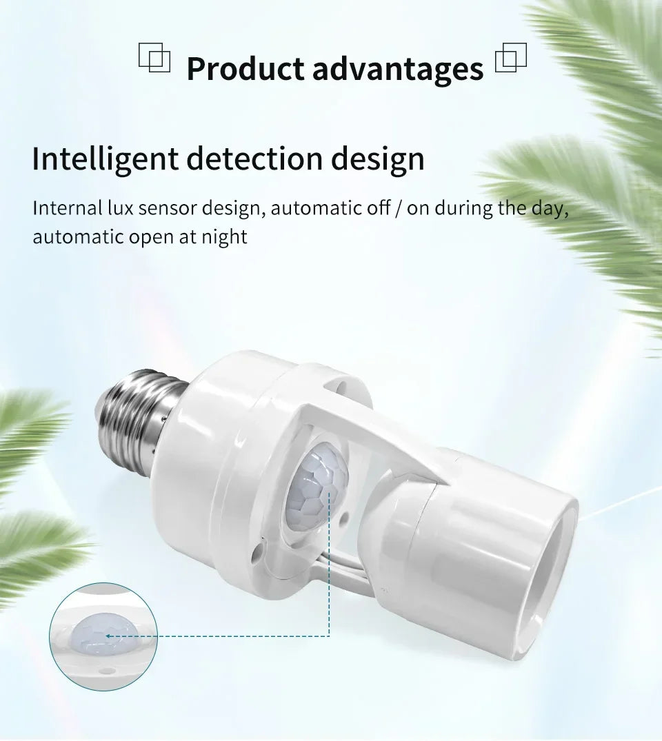 Smart Motion Sensor 220V 110V E27 Bulb Socket Lamp Base Human Body Detector PIR Sensor Home Automation Auto On Off Light Switch