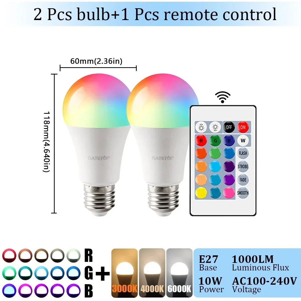 E27 Base RGB LED Bulb 24 Key Remote Control Dimmable 10W AC220V 110V Colorful Change For Bedroom Living Room Desk Lamp