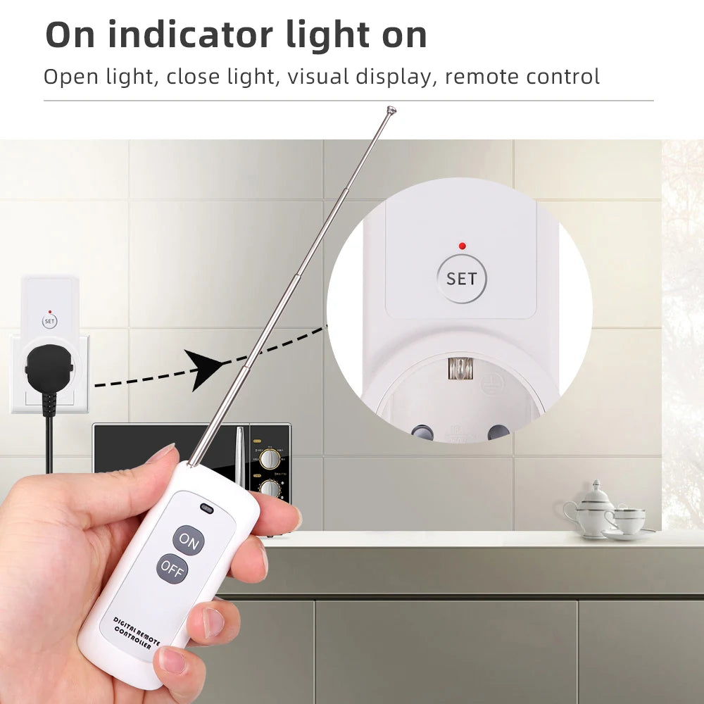 433Mhz Wireless Remote Control Socket Smart EU Plug 50m Remote Power Outlet 15A 220V-240V for Home Appliance Light Fan
