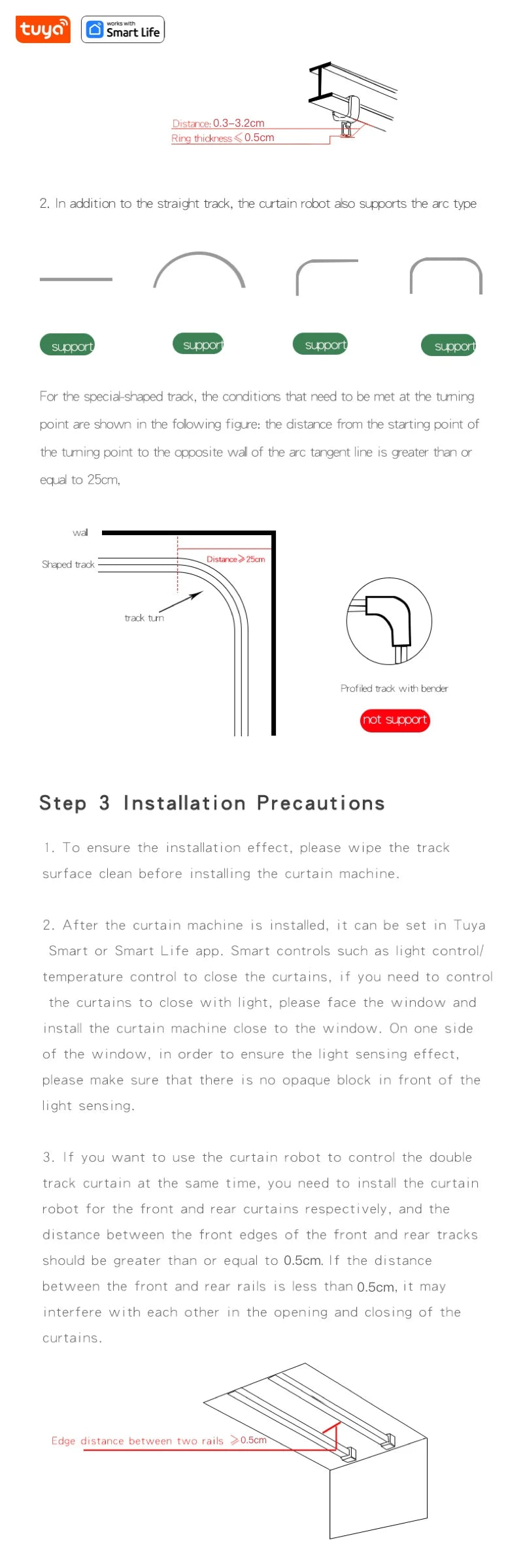 1/2PCS Tuya Smart Wifi Curtain Robot (with gateway), Roman Rod Track, APP Remote Control,Voice Control，Single/Double Opening