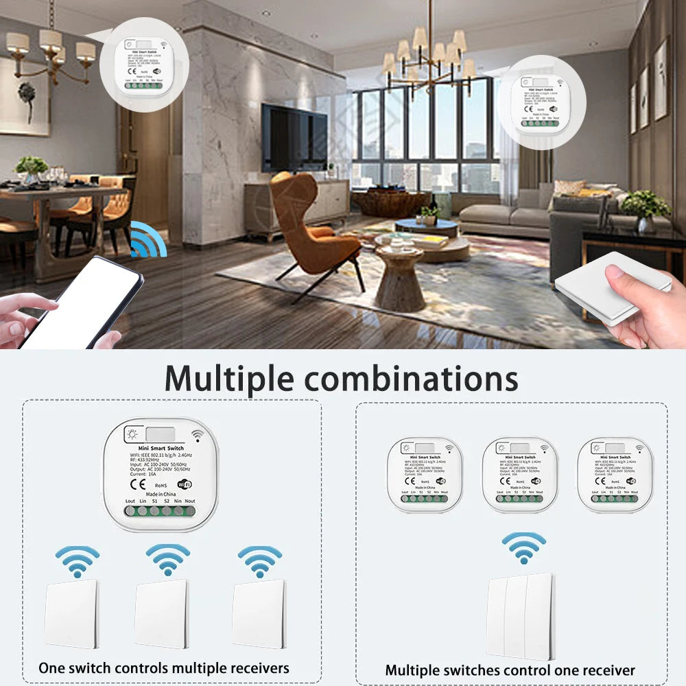 TUYA ALEXA Self-powered Wireless Wall Switch No Battery Required 86Type RF433Mhz Waterproof Switch AC110V 220V for home light
