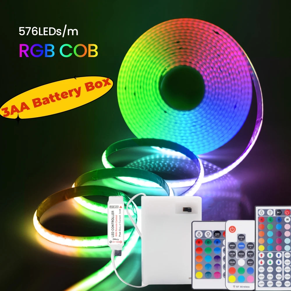 5V AA Battery RGB COB LED Strip Light Smart Bluetooth Dimmable Color Changing Flexible Tape Ribbon TV BackLight 17/24/44Key
