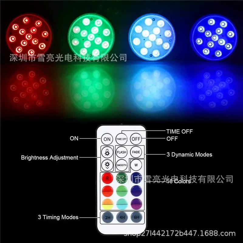 Updated IP68 RGB Submersible 13LED Underwater Light with Remote Control Underwater Pool Light Bright Lamp for Pond/Pool/Aquarium
