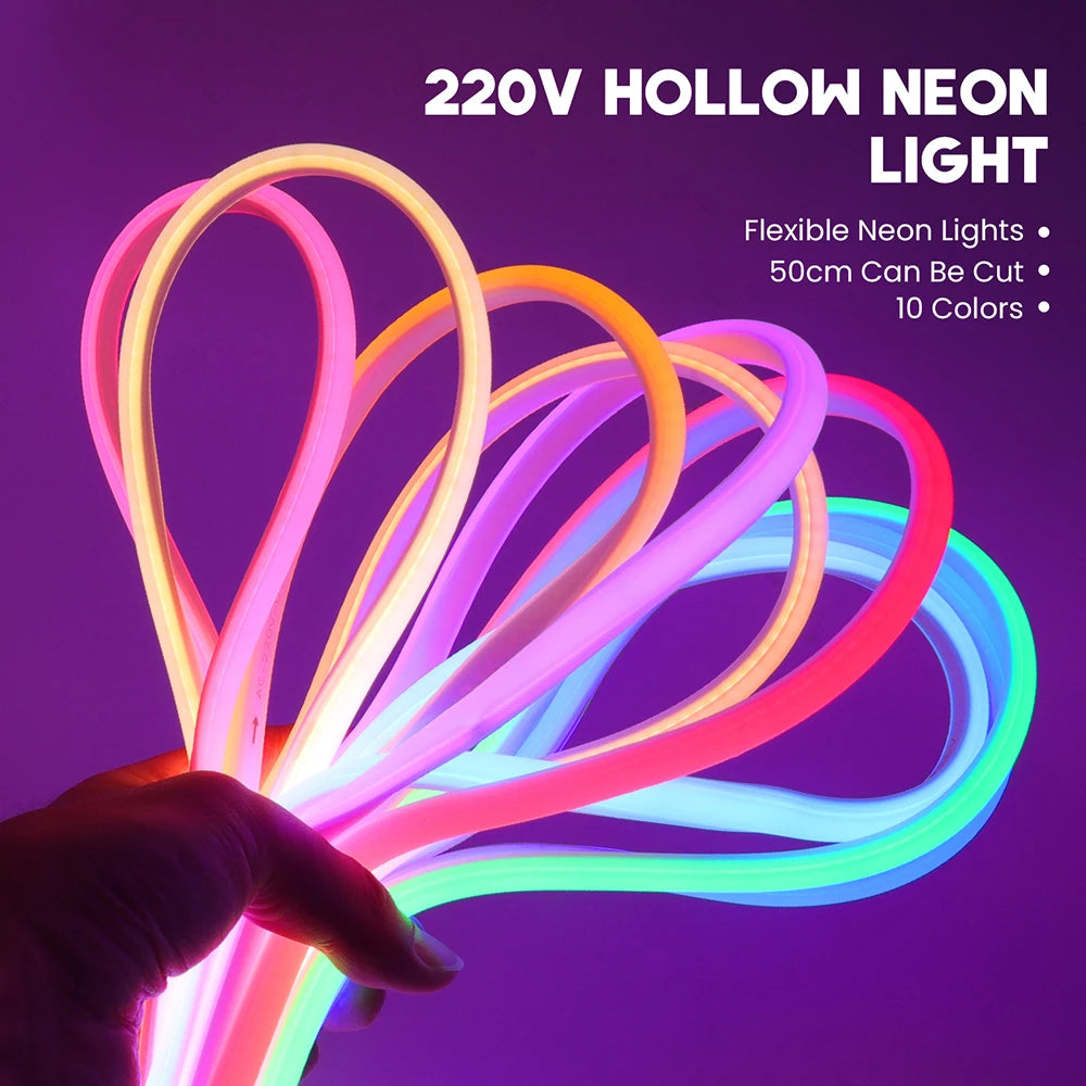 220V Switch COB LED Neon Strip Light 288LED AC EU Power Plug Kit White Pink Red 10 Color Waterproof Flex Tape Home Kitchen Decor